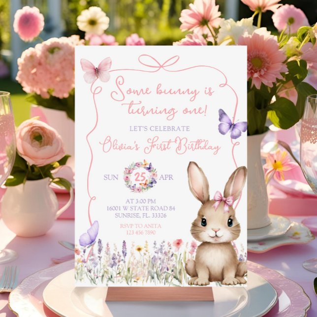 Wildflower Butterfly Bunny Rabbit Birthday Invitation (Creator Uploaded)