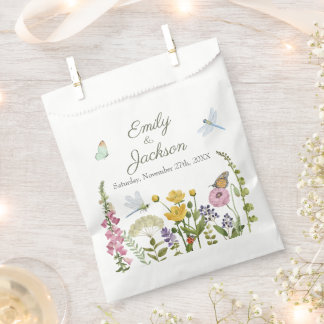 Wildflower Butterfly Dragonfly Watercolor Wedding Favour Bags