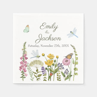 Wildflower Butterfly Dragonfly Watercolor Wedding Napkin