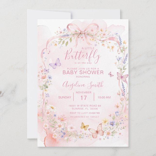 Wildflower Butterfly First Holy Communion Invitation (Front)