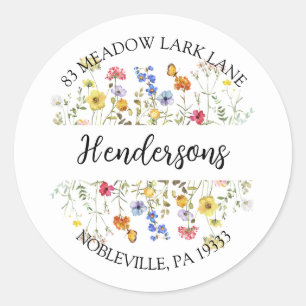 Wildflower Butterfly Floral Boho Address Classic Round Sticker