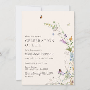 Wildflower Butterfly Floral Celebration of Life Invitation