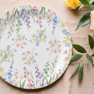 Wildflower Butterfly Floral Garden Baby shower Pap Paper Plate