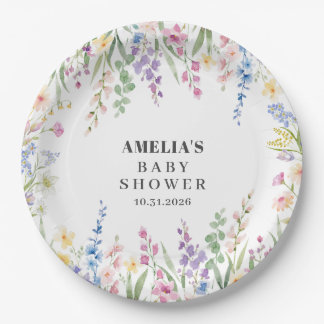 Wildflower Butterfly Floral Garden Baby shower Paper Plate