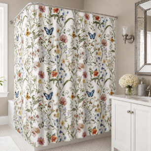 Wildflower Butterfly Floral Garden Shower Curtain