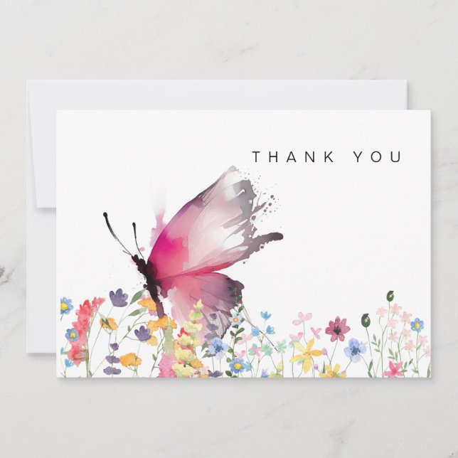 Wildflower Butterfly Funeral Bereavement Thank You Card (Front)