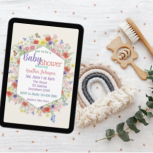 Wildflower Butterfly Hexagon Baby Shower Invitation
