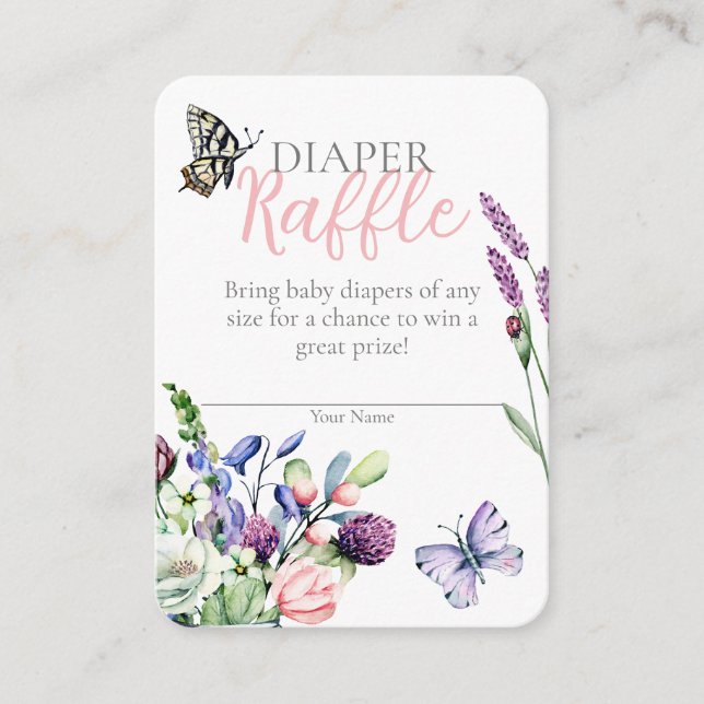 Wildflower Butterfly Jar Bohemian Diaper Raffle Enclosure Card (Front)