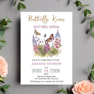 Wildflower Butterfly Kisses Baby Shower Invitation