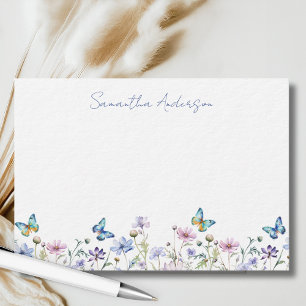 Wildflower Butterfly Personalized Flat Note Card