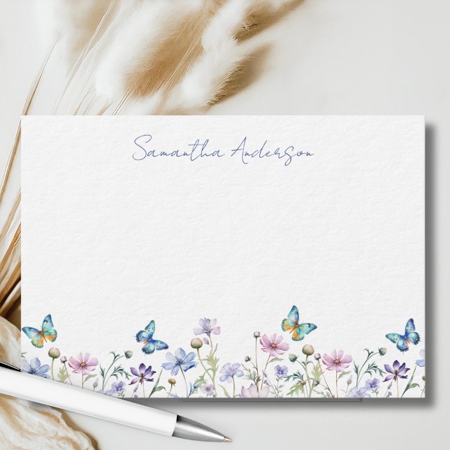 Wildflower Butterfly Personalized Flat Note Card (Creator Uploaded)