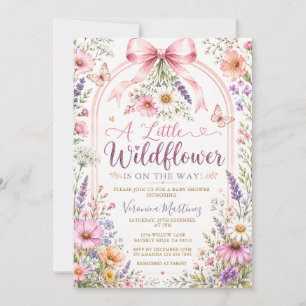 Wildflower Butterfly Pink Bow Baby Shower Invitation
