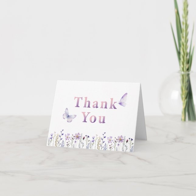 Wildflower Butterfly Purple Thank You Card (Front)