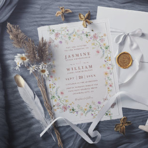 Wildflower Butterfly Rustic Garden QR Code Wedding Invitation