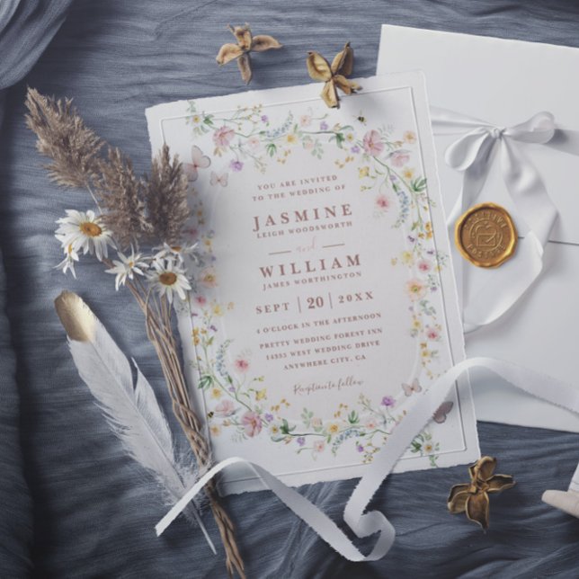 Wildflower Butterfly Rustic Garden QR Code Wedding Invitation (Creator Uploaded)