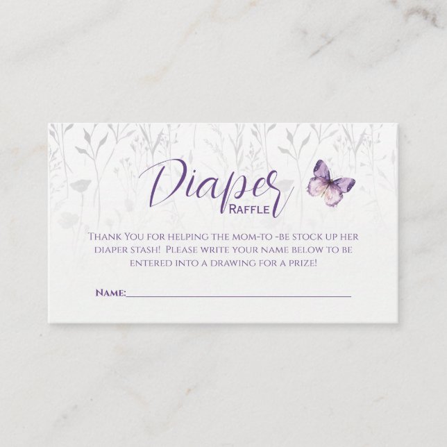 Wildflower Butterfly Watercolor Diaper Raffle Card (Front)