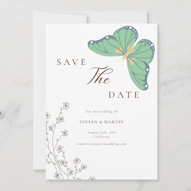 Wildflower & Butterfly Wedding Save The Date Invitation (Front)