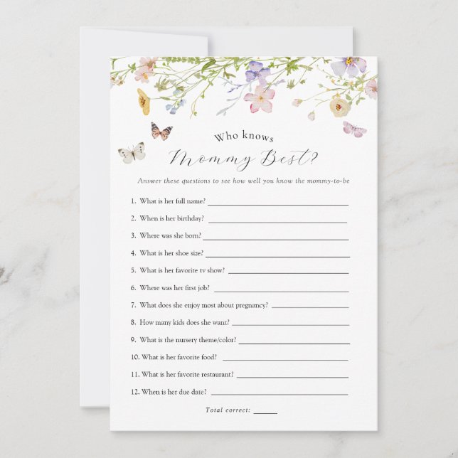 Wildflower Butterfly Who Knows Mummy Game Card (Front)