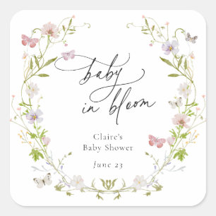 Wildflower Butterfly Wreath Baby in Bloom Square Sticker