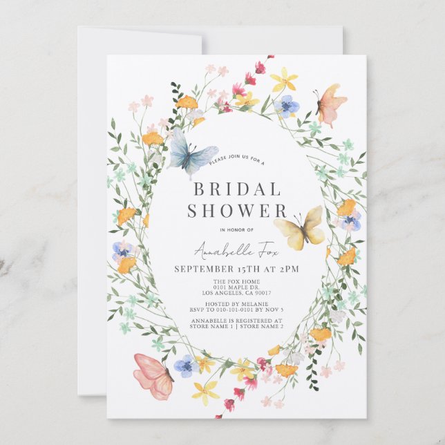 Wildflower & Butterfly Wreath Bridal Shower Invitation (Front)