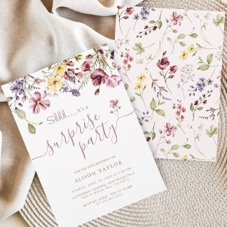 Wildflower Calligraphy Birthday Surprise Party Invitation