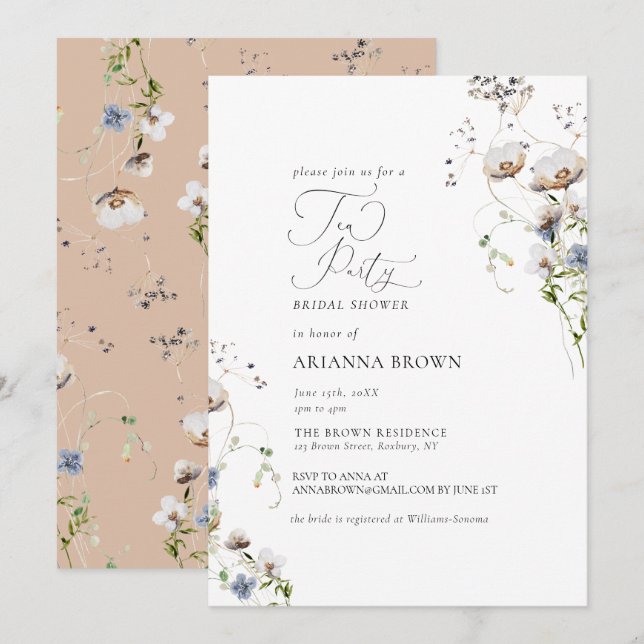 Wildflower Calligraphy Bridal Shower Invitation (Front/Back)