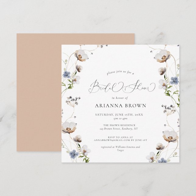 Wildflower Calligraphy Bridal Shower Invitation (Front/Back)