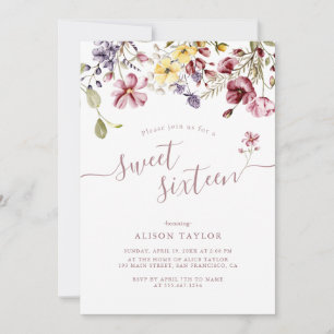 Wildflower Calligraphy Sweet Sixteen Birthday Invitation
