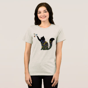 Wildflower Cat Silhouette Butterfly Tri-Blend Shirt