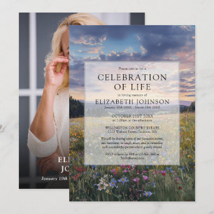 Wildflower Celebration of Life Funeral Photo Invitation