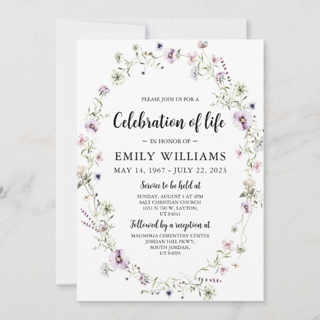 Wildflower Celebration of life Invitation Funeral  (Front)