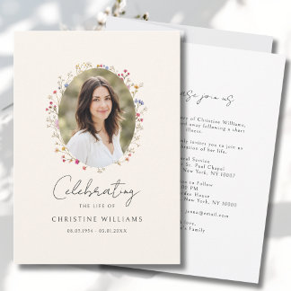 Wildflower Celebration of Life Photo Funeral Invitation