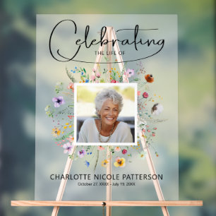 Wildflower Celebration of Life Photo Memorial Acrylic Sign