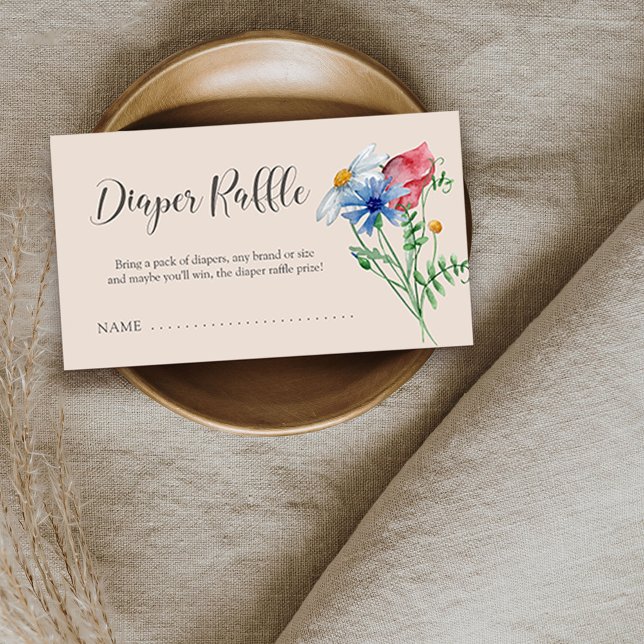 Wildflower Charm Baby Shower Diaper Raffle Ticket Enclosure Card (Diaper Raffle ticket for baby shower or gender reveal from my Wildflower Charm collection)