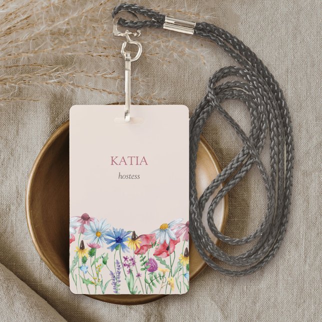 Wildflower Charm Country Floral Name ID Badge (Name Lanyard for work or hostess in floral design from my Wildflower Charm collection)