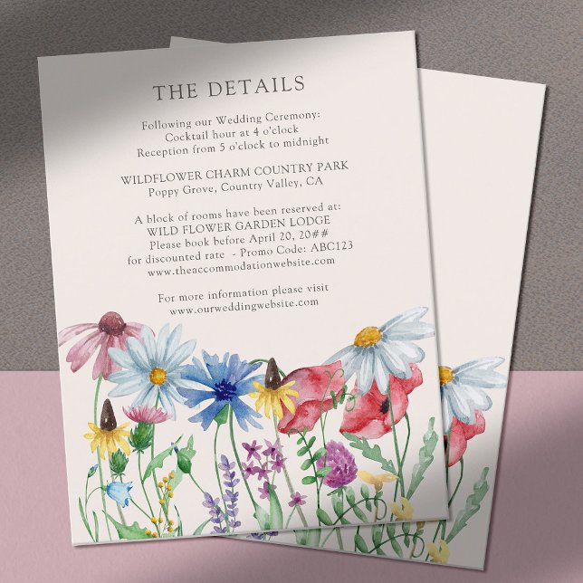 Wildflower Charm Wedding Details Enclosure Card (Details enclosure card with wildflower floral border)