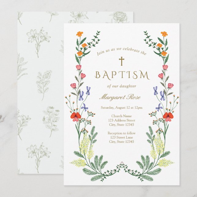 Wildflower Christening Invitation (Front/Back)