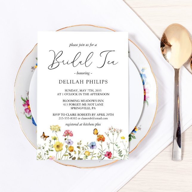 Wildflower Colourful Botanical Bridal Shower Tea Invitation (Creator Uploaded)