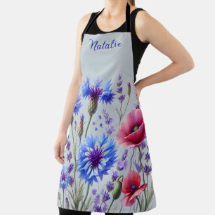 Wildflower Cornflowers Poppies Watercolor Floral  Apron