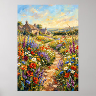 Wildflower Cottage Landscape Poster Impressionis