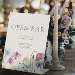 Wildflower Country Floral Wedding Open Bar Pedestal Sign<br><div class="desc">Wildflower Wedding Open Bar Sign with watercolor wild flowers. This rustic country botanical design has a pretty border of wildflowers including daisy poppy cornflower coneflower buttercup and clover. An elegant modern floral with bohemian garden theme. Please browse my store in the Wildflower Charm collection,  for matching items.</div>