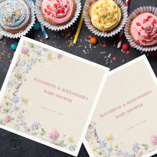 Wildflower Couples Baby Shower Soft Rose Font Napkin