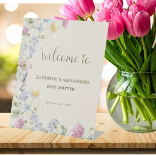Wildflower Couples Baby Shower Welcome Pedestal Sign