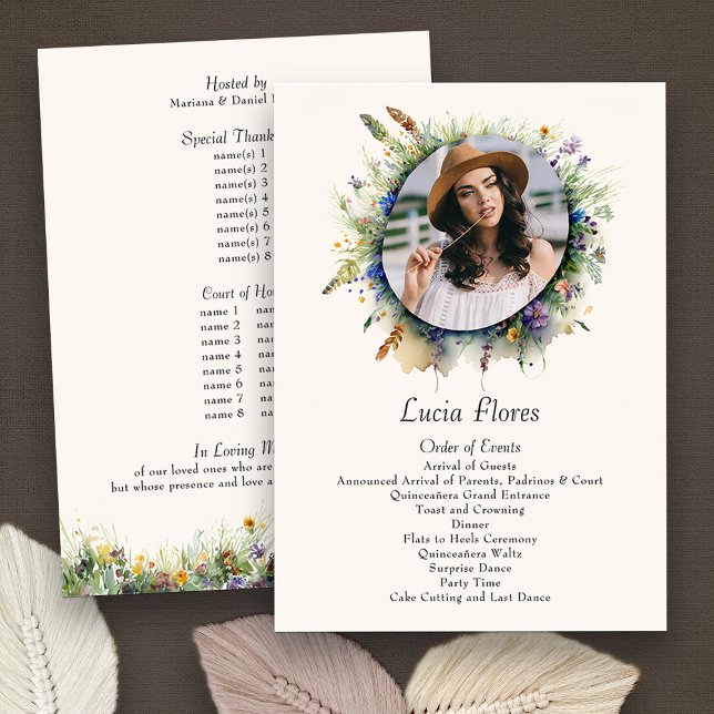 Wildflower Cowgirl Photo Rustic Floral Quinceanera Programme (Quinceanera Order of the Day Program from my Wildflower Cowgirl Hat Quinceanera Collection
)