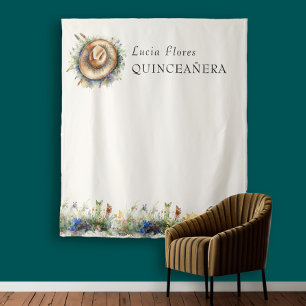 Wildflower Cowgirl Western Quinceanera Backdrop Tapestry