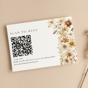 Wildflower Cream Boho Floral Wedding QR Code RSVP Card