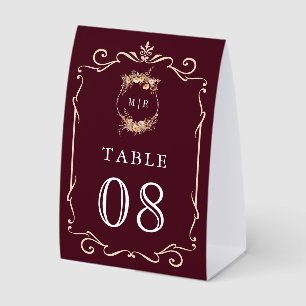 Wildflower Crest Burgundy Wedding Table Number