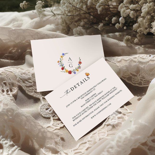 Wildflower Crest Monogram Wedding RSVP Enclosure Card (Creator Uploaded)