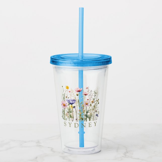 Wildflower Custom Name Acrylic Tumbler (Front)