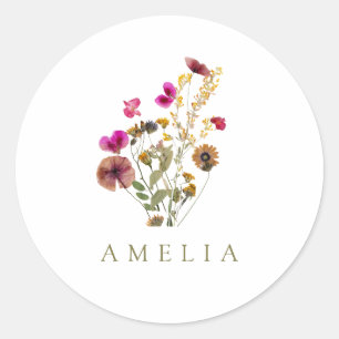 Wildflower Custom Name Classic Round Sticker